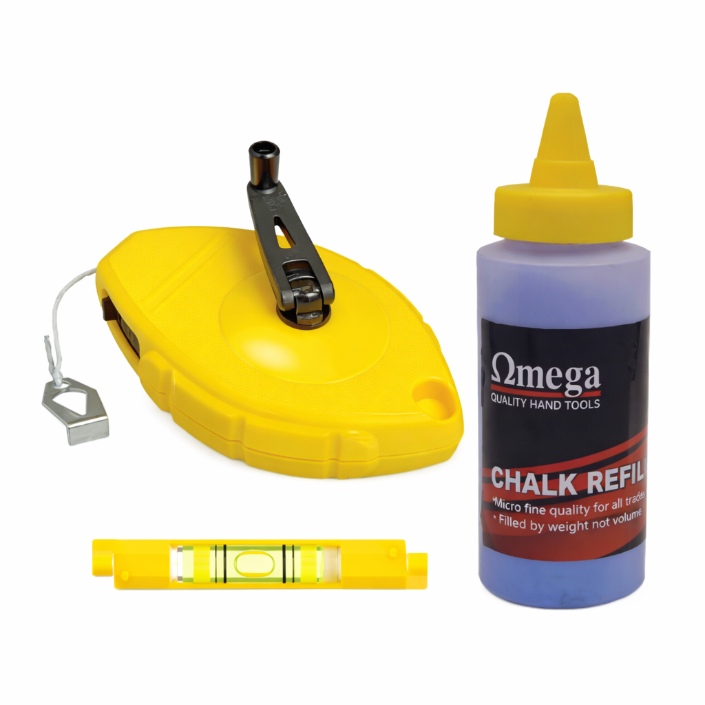 Professional Chalk Line Reel Set - w/ Line Level & Chalk