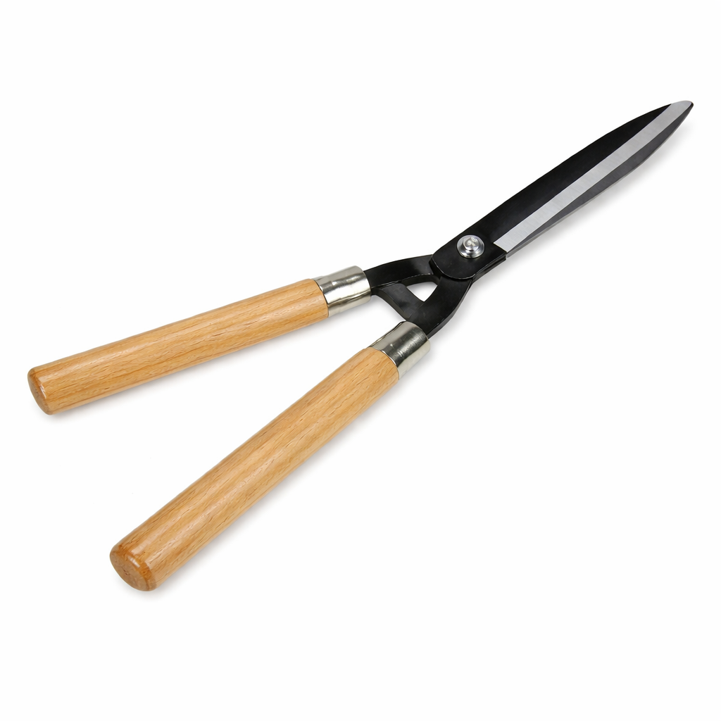 Straight Blade Hedge Sheers w/ Wooden Handle