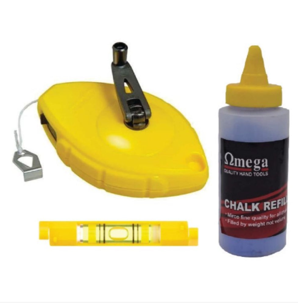 Professional Chalk Line Reel Set with Line Level & Chalk